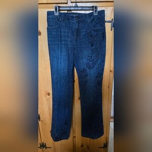 Chico's Dark Blue Embroidered Flare Leg Jeans